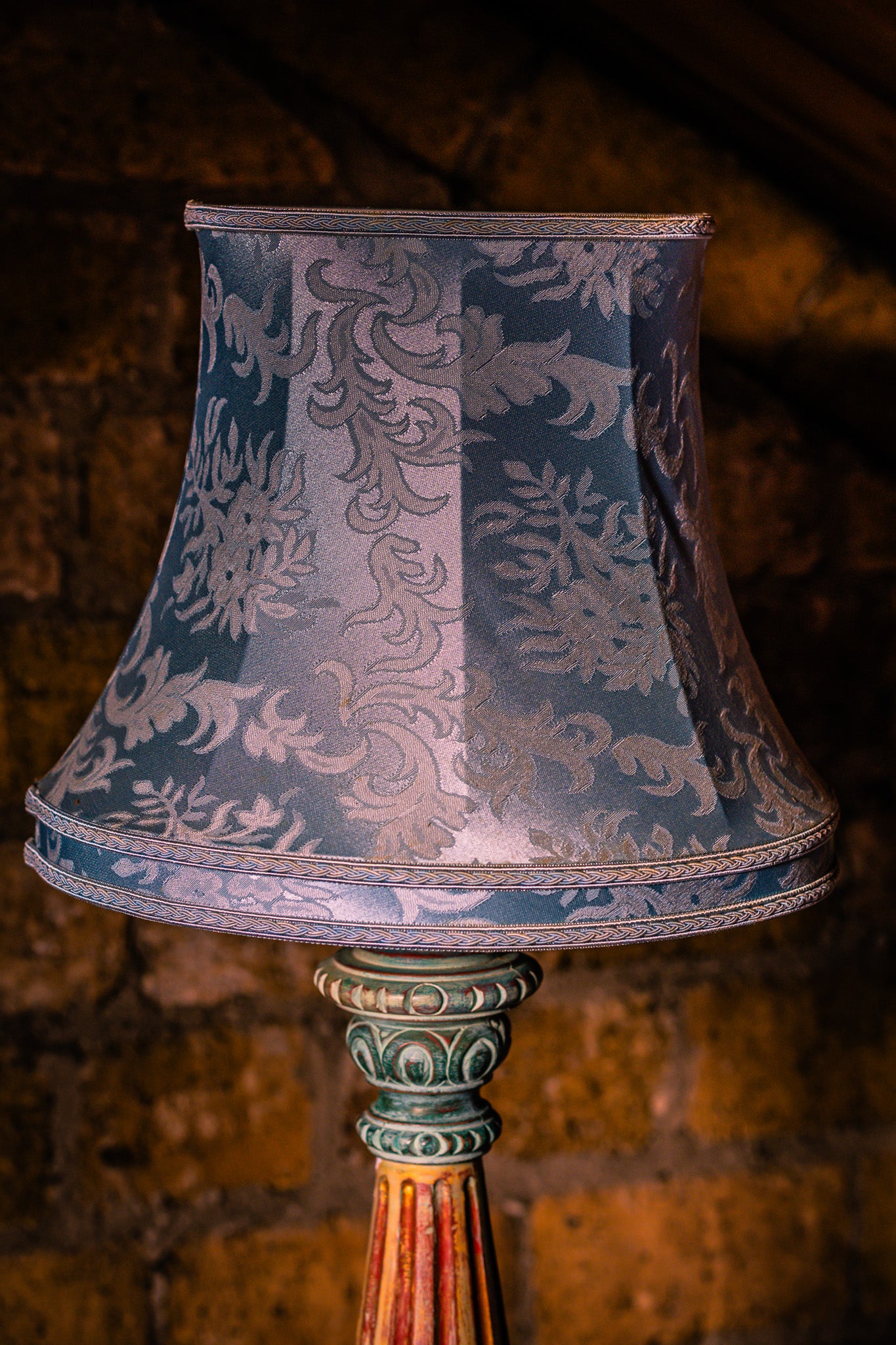 Large Vintage Wooden Lamp in Turquoise Colours