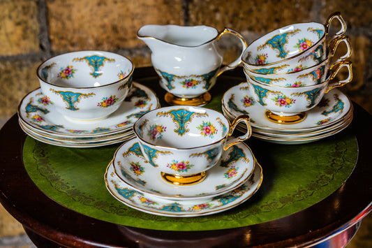 Arklow Irish Green Glover Set of 4 Teacups with Saucers and 4 Plates, Milk Jug and Sugar Bowl