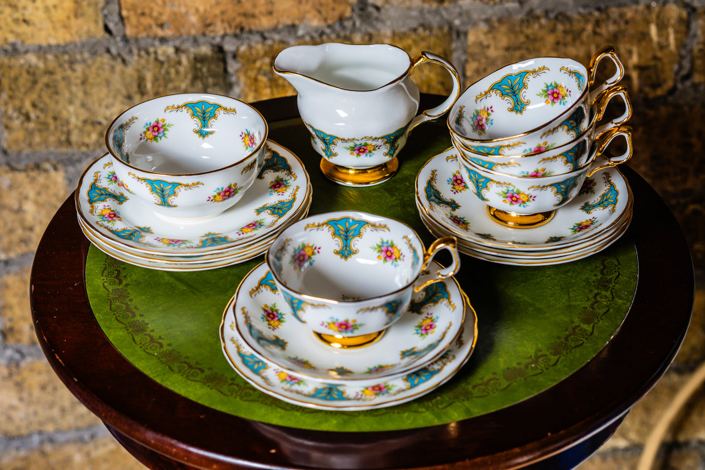 Arklow Irish Green Glover Set of 4 Teacups with Saucers and 4 Plates, Milk Jug and Sugar Bowl