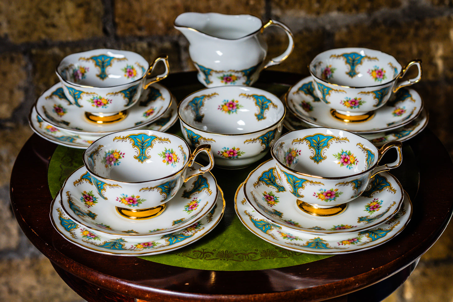 Arklow Irish Green Glover Set of 4 Teacups with Saucers and 4 Plates, Milk Jug and Sugar Bowl