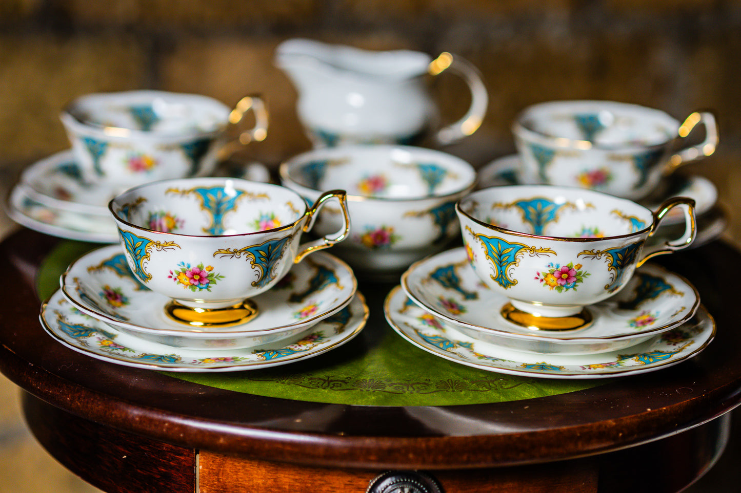 Arklow Irish Green Glover Set of 4 Teacups with Saucers and 4 Plates, Milk Jug and Sugar Bowl