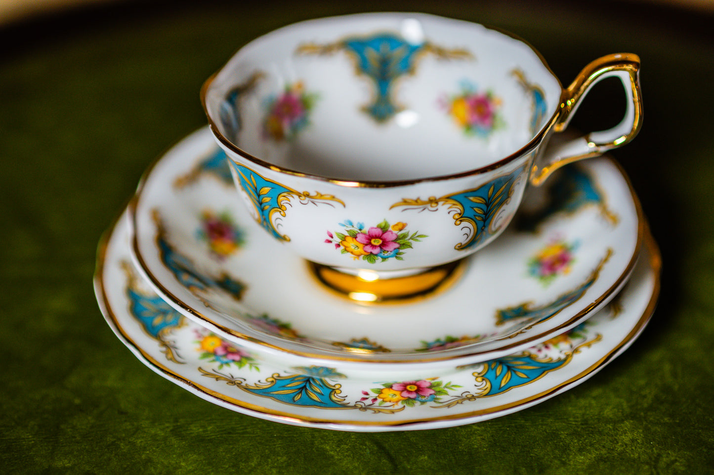 Arklow Irish Green Clover Trio Set – Teacup, Saucer, and Plate