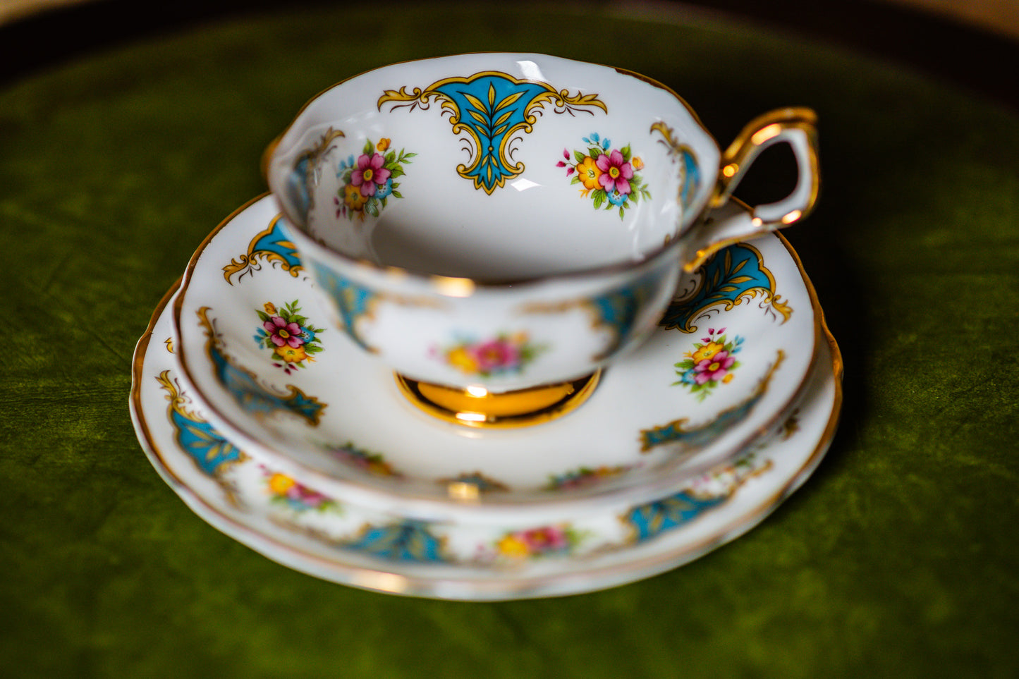 Arklow Irish Green Clover Trio Set – Teacup, Saucer, and Plate