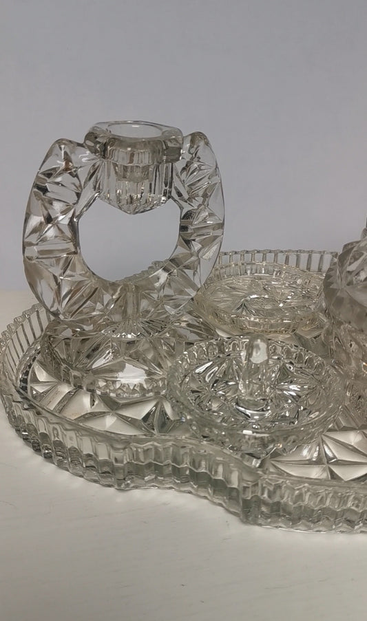 Vintage Art Deco Pressed Glass Vanity Dressing Table Set