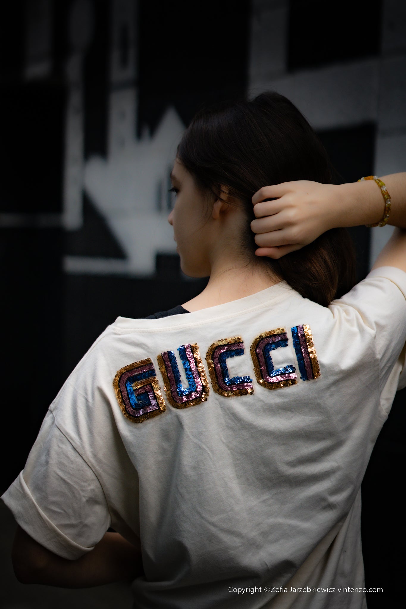 Gucci Cotton Tshirt Maison de L'Amour Off White Sequined Size M