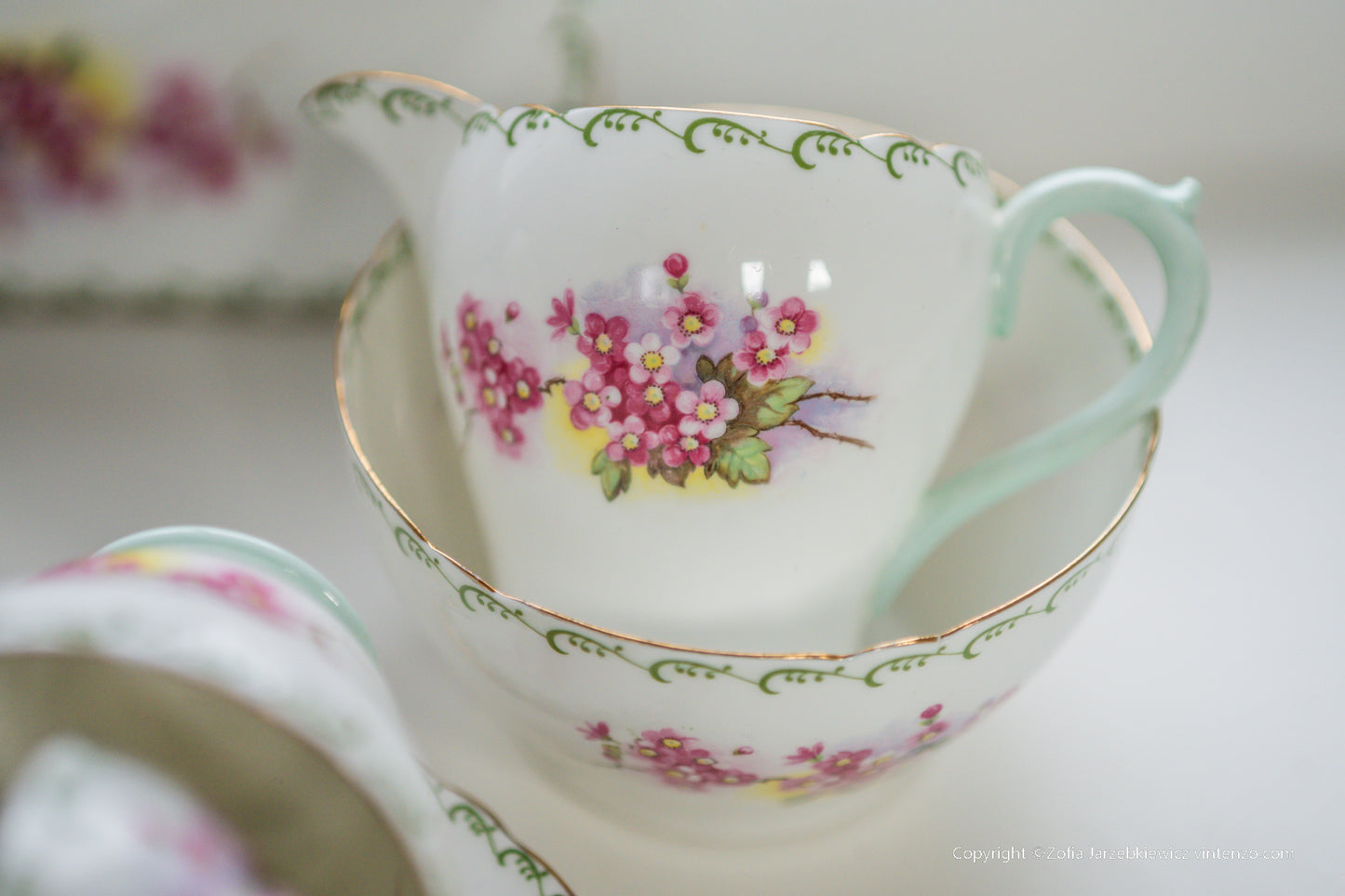 Shelley Rare Blossom Tea Set- Trios, Cake Plate, Milk and Sugar Bowl 21 Pieces