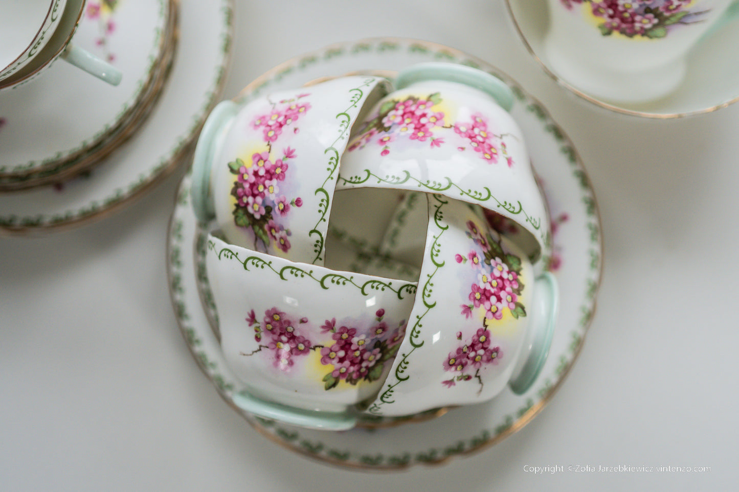 Shelley Rare Blossom Tea Set- Trios, Cake Plate, Milk and Sugar Bowl 21 Pieces