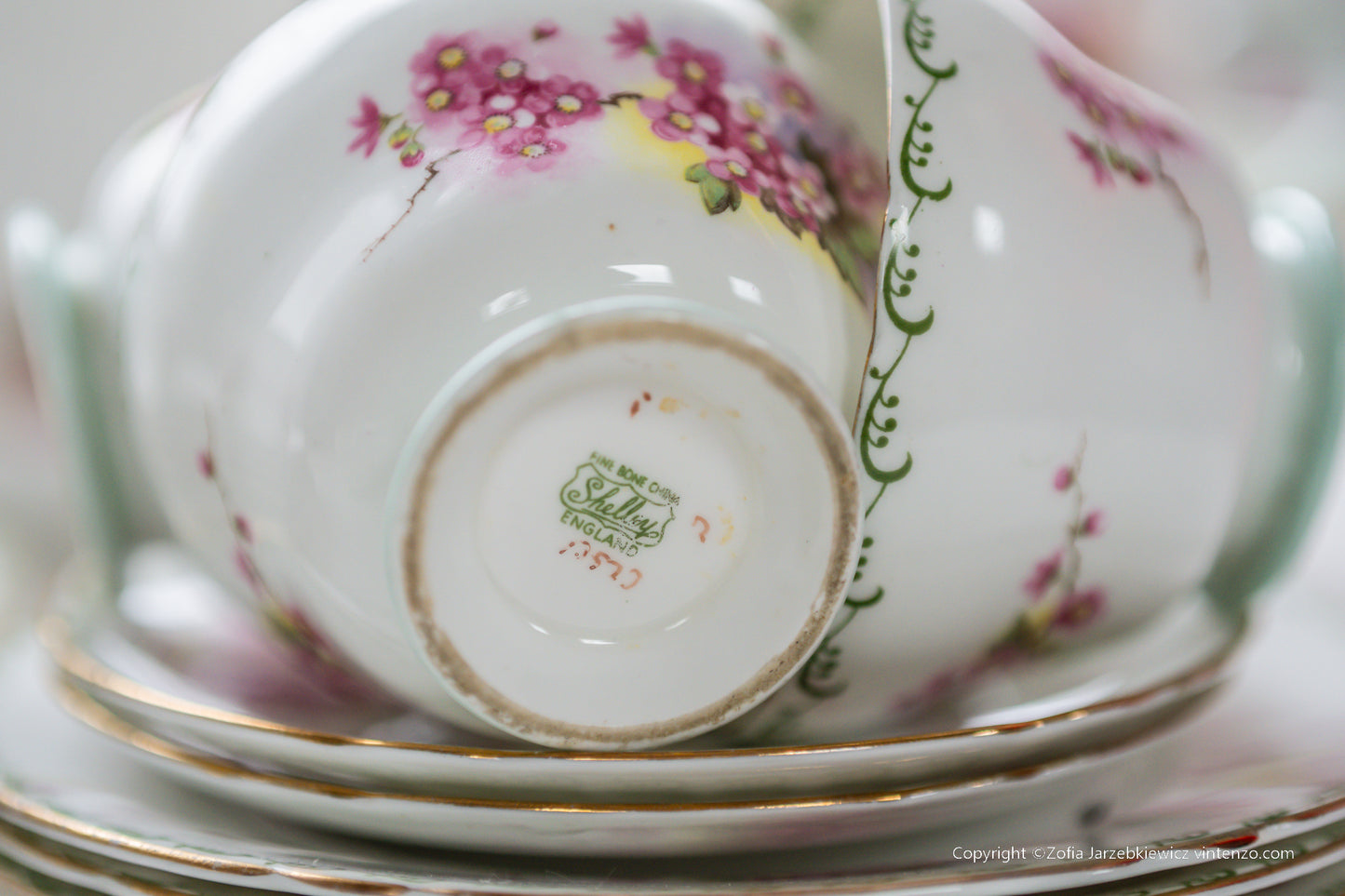 Shelley Rare Blossom Tea Set- Trios, Cake Plate, Milk and Sugar Bowl 21 Pieces