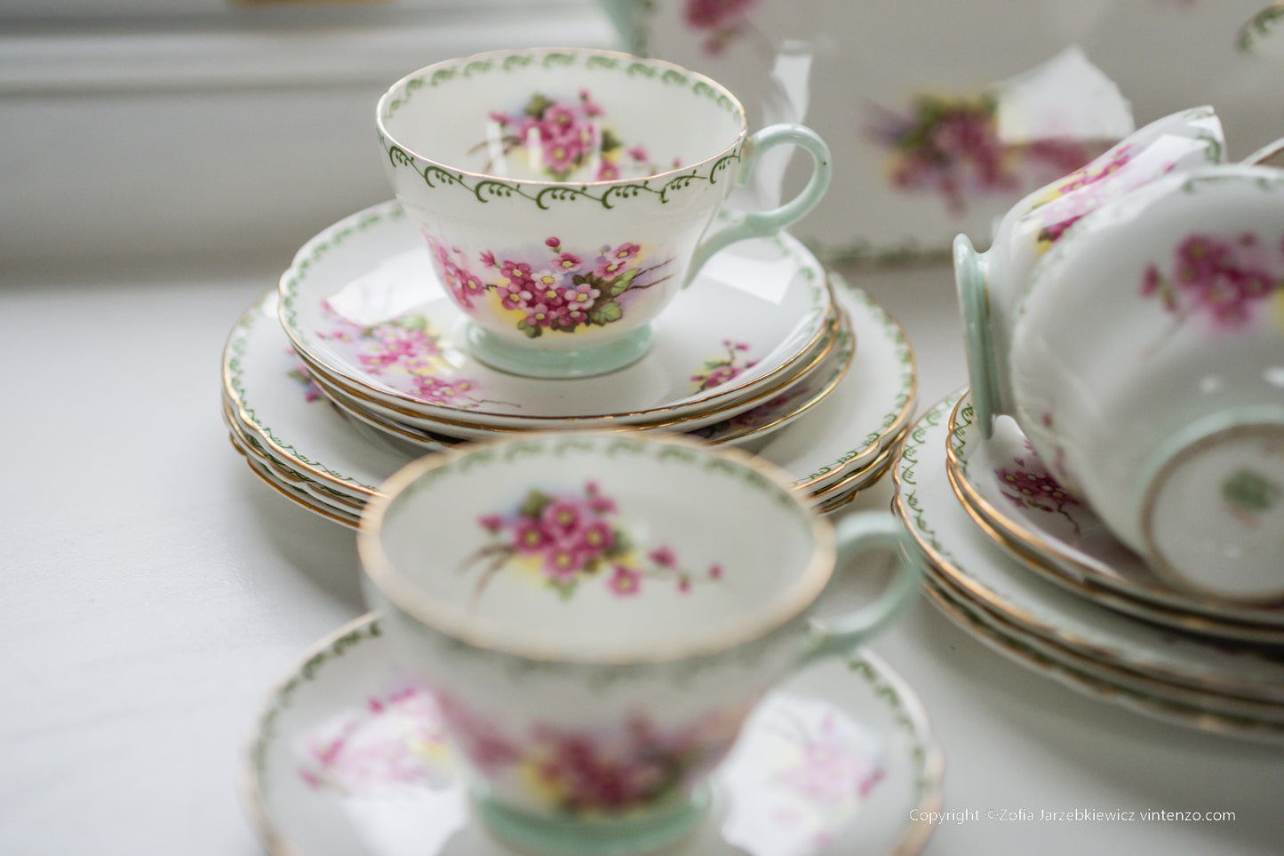 Shelley Rare Blossom Tea Set- Trios, Cake Plate, Milk and Sugar Bowl 21 Pieces