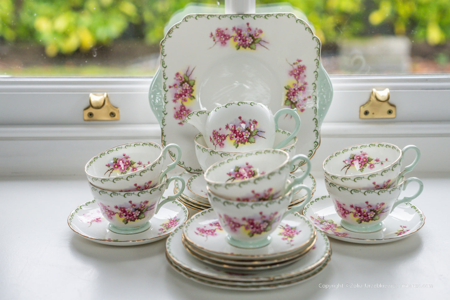 Shelley Rare Blossom Tea Set- Trios, Cake Plate, Milk and Sugar Bowl 21 Pieces