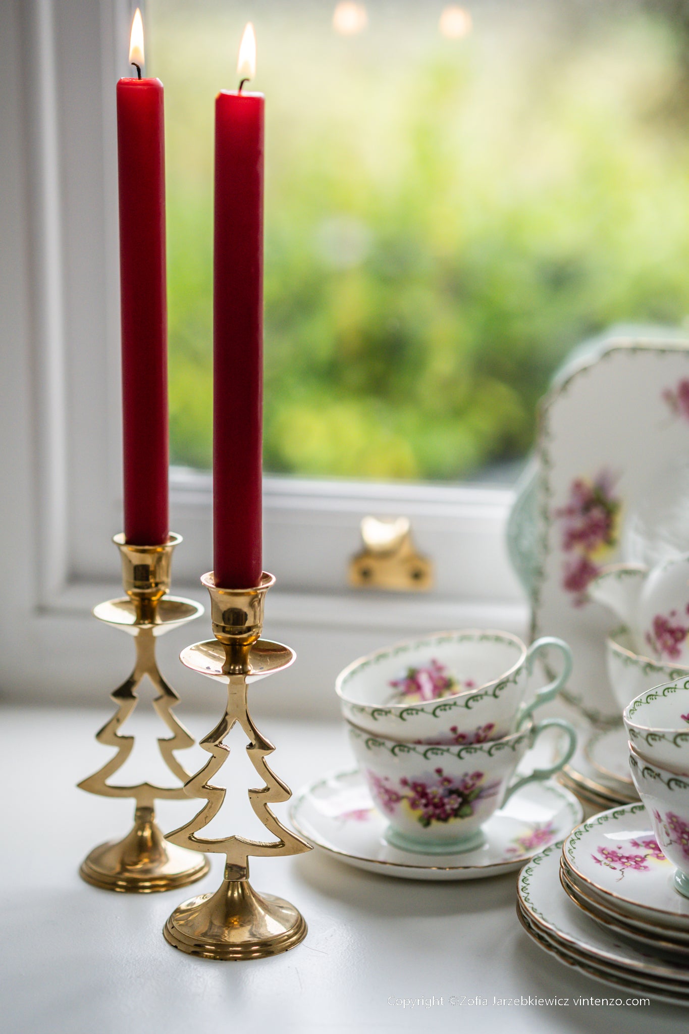 Brass Christmas Tree Candle Holder Set of 2