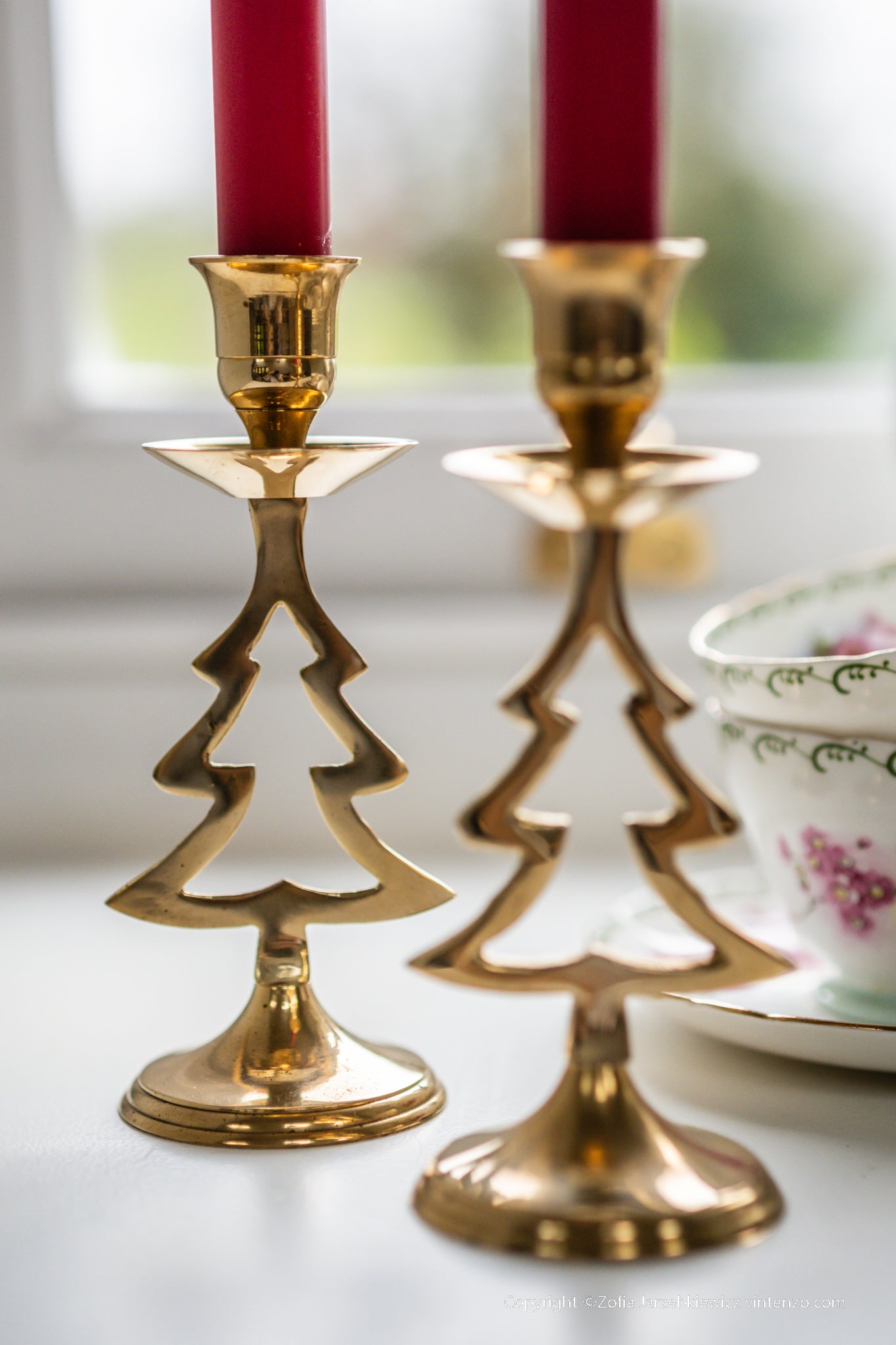 Brass Christmas Tree Candle Holder Set of 2