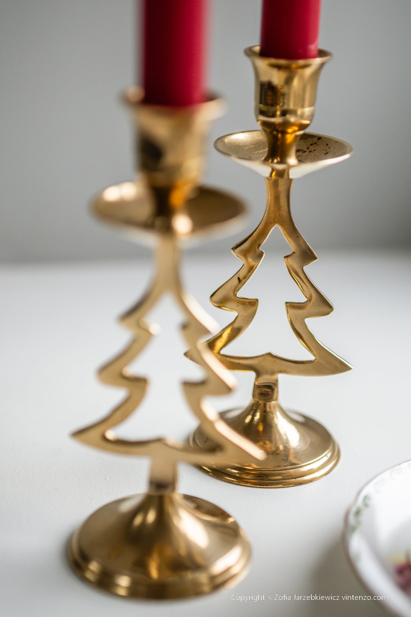 Brass Christmas Tree Candle Holder Set of 2