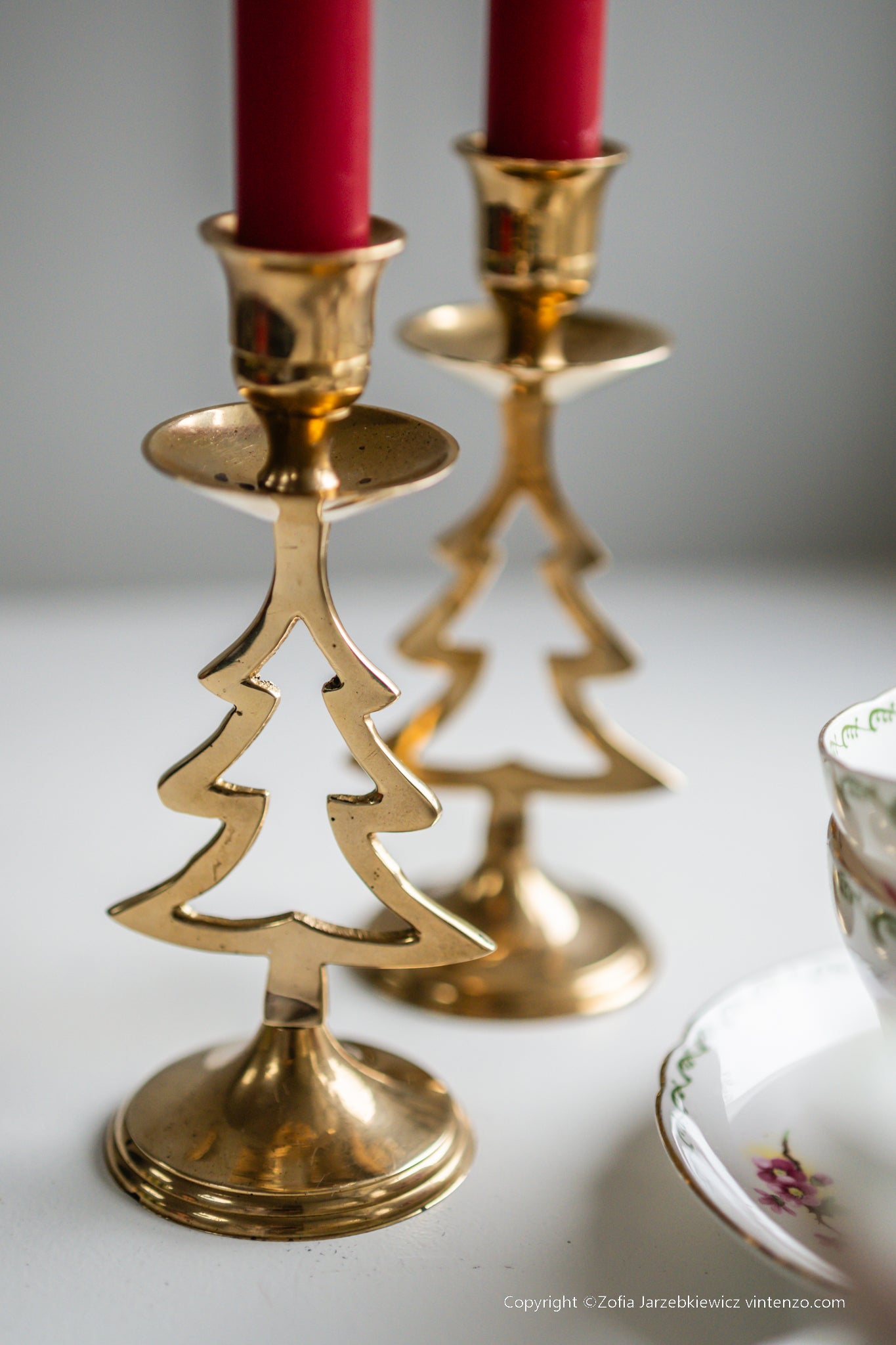 Brass Christmas Tree Candle Holder Set of 2