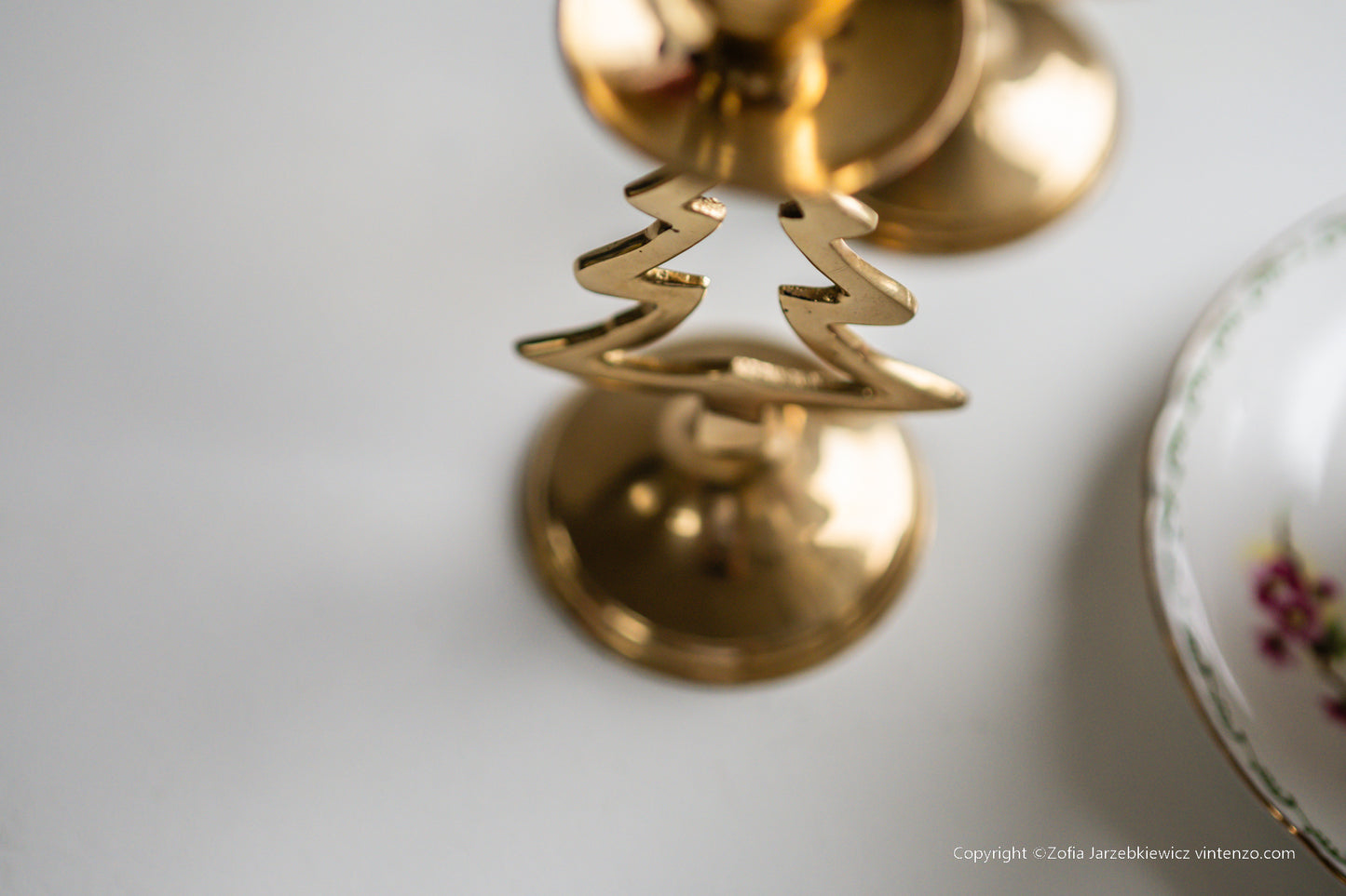 Brass Christmas Tree Candle Holder Set of 2