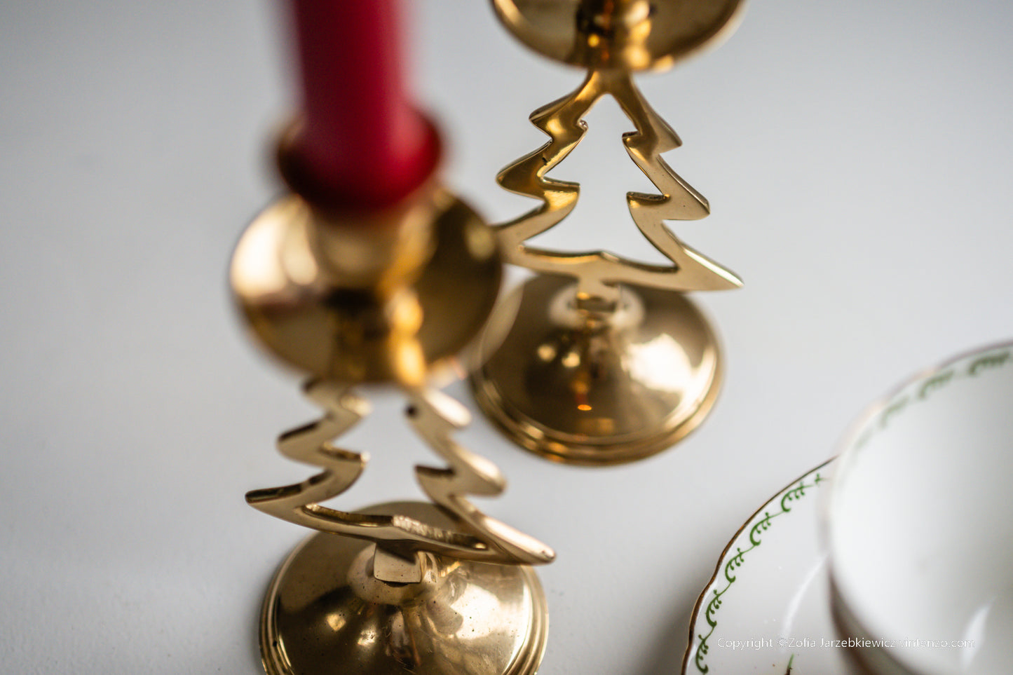 Brass Christmas Tree Candle Holder Set of 2