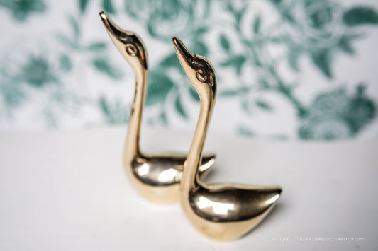 Pair of Vintage Brass Swans