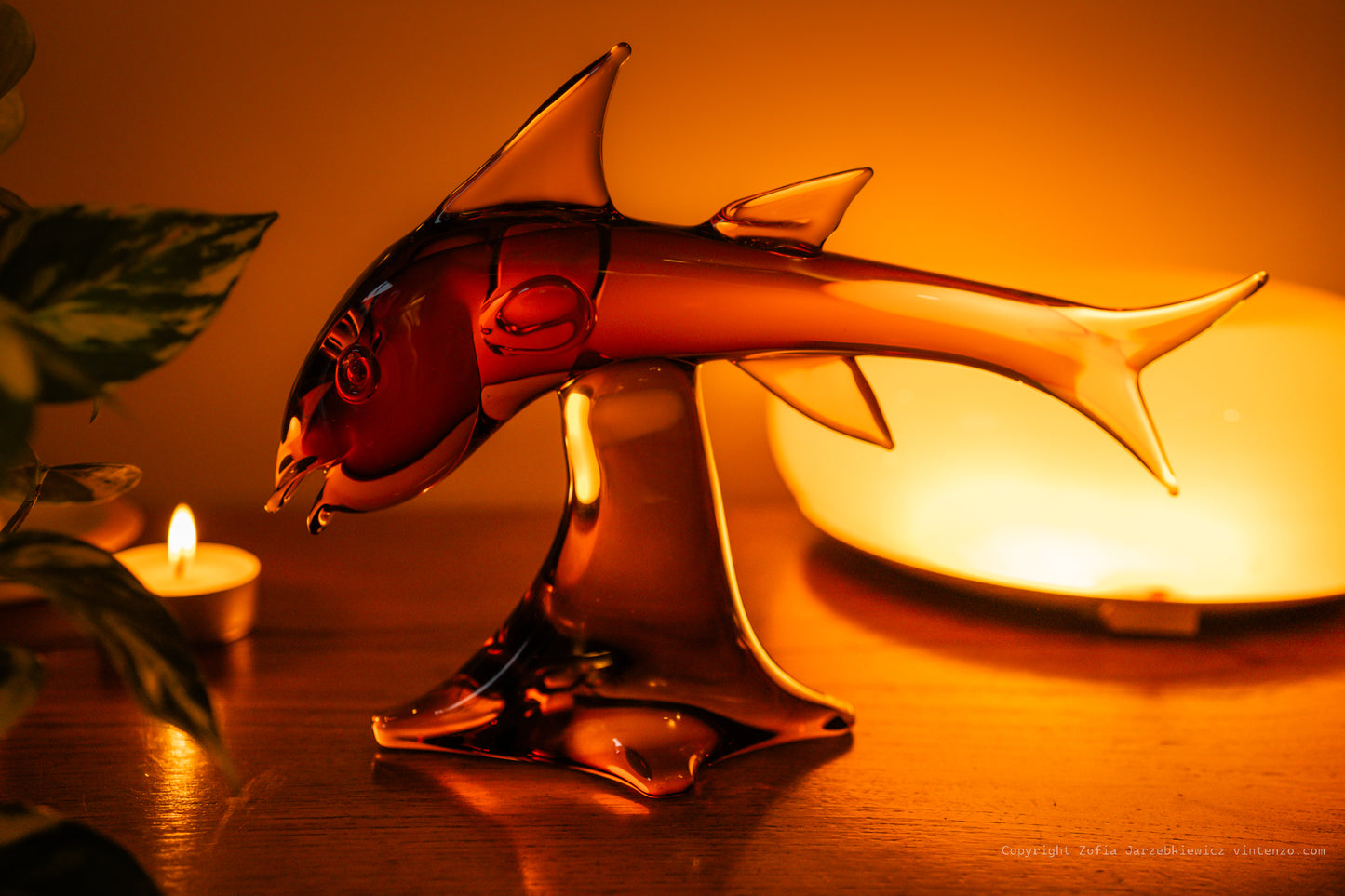 Vintage Murano Blown Amber Glass Shark Sculpture