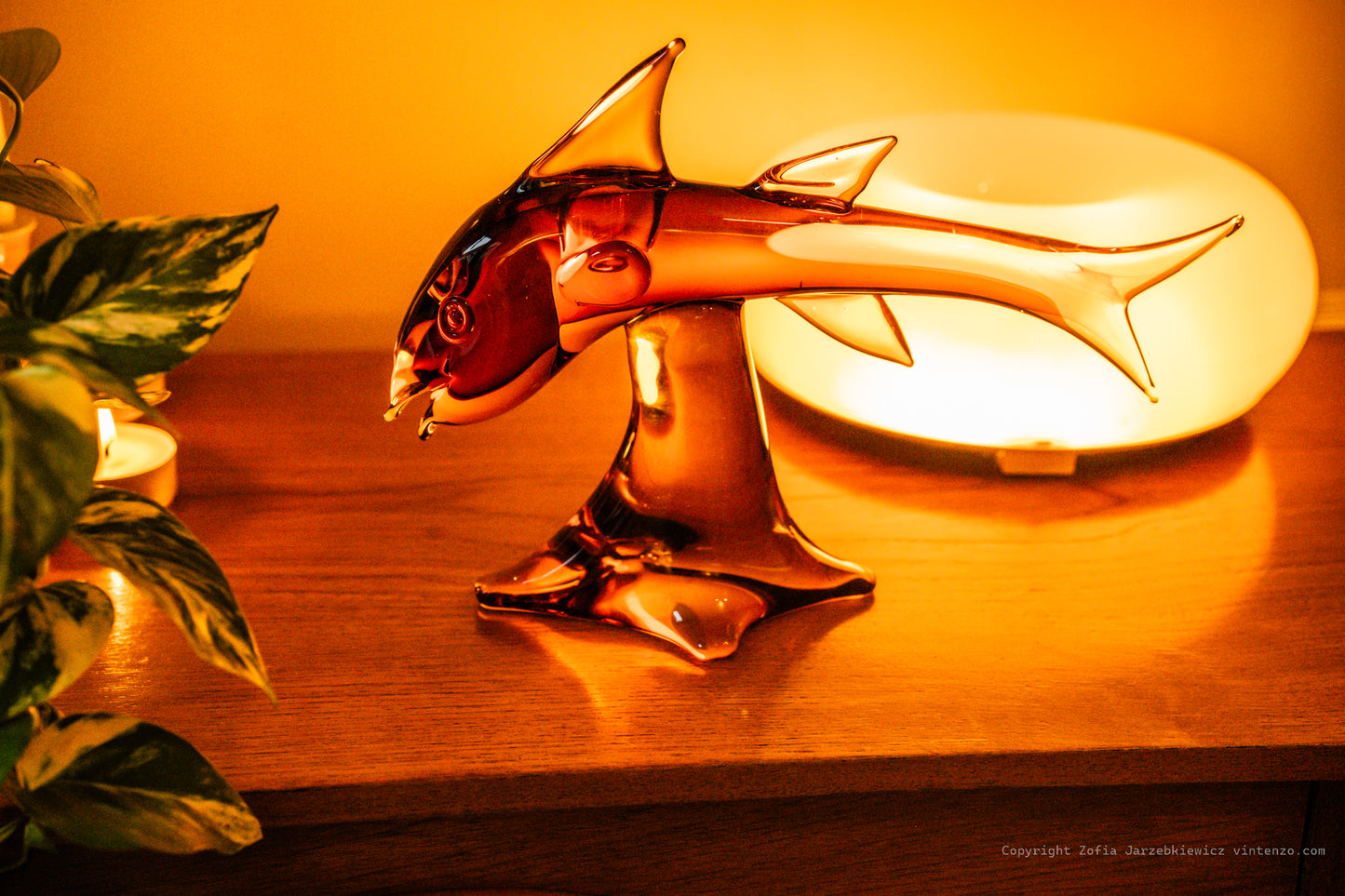 Vintage Murano Blown Amber Glass Shark Sculpture