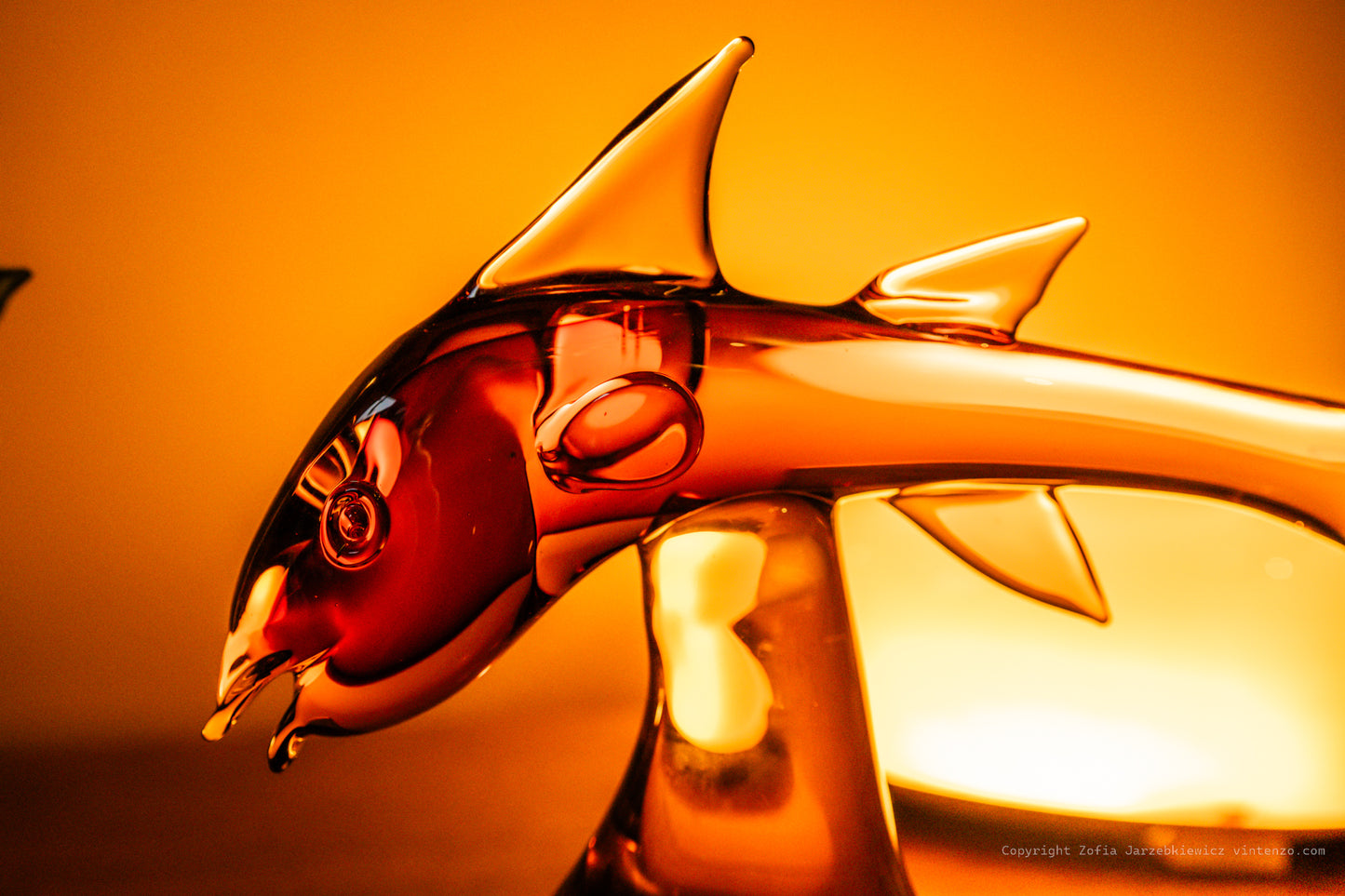 Vintage Murano Blown Amber Glass Shark Sculpture