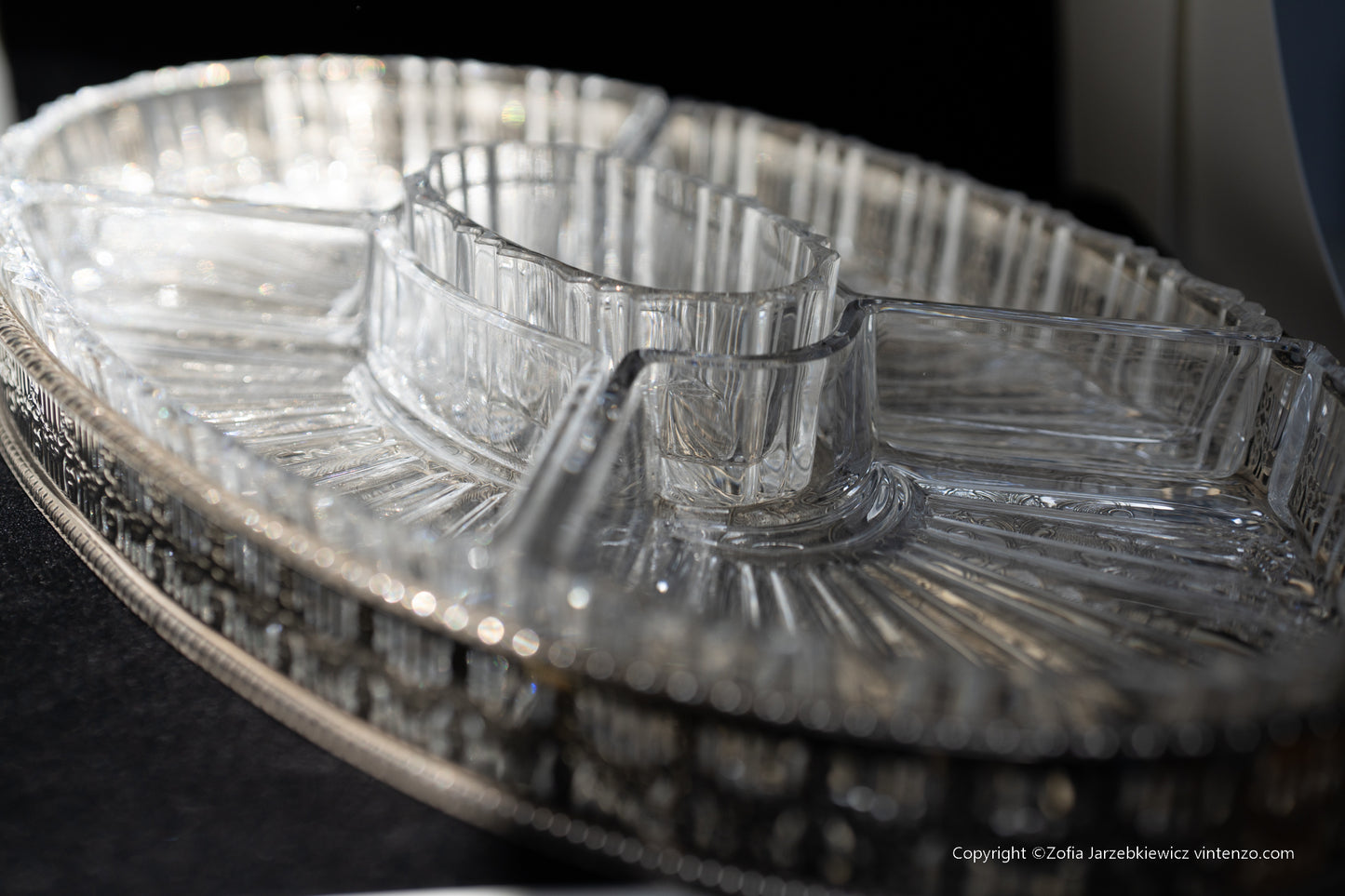 Viners of Sheffield Silver Plated Oval Tray with Crystal Glass Serving Dishes