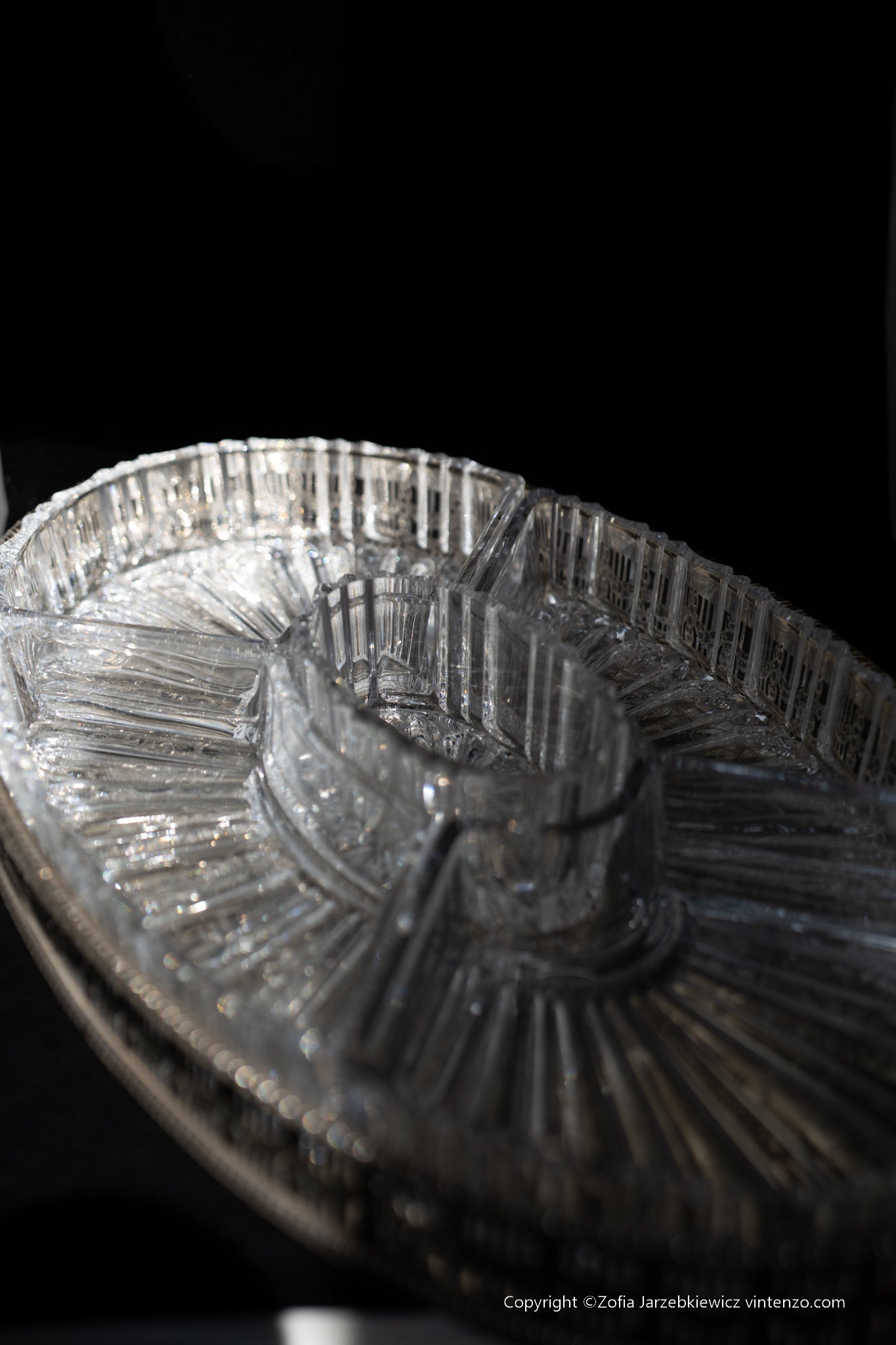 Viners of Sheffield Silver Plated Oval Tray with Crystal Glass Serving Dishes
