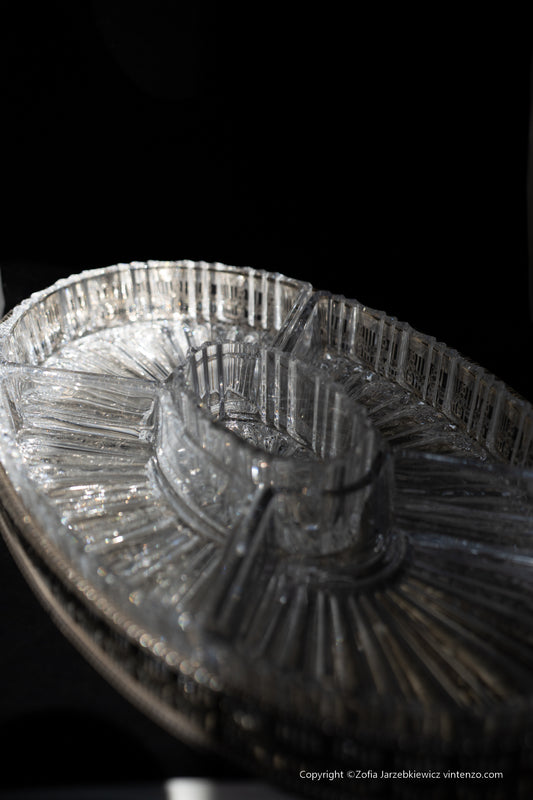 Viners of Sheffield Silver Plated Oval Tray with Crystal Glass Serving Dishes