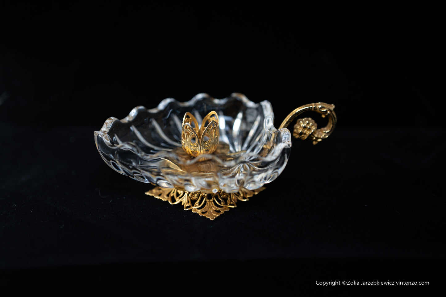 Crystal Heart Shaped Candleholder Gold Plated