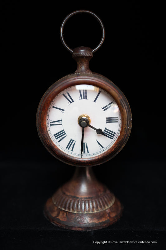 Table Clock in Patinated Metal