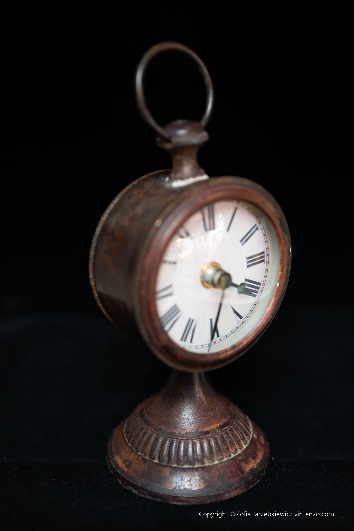 Table Clock in Patinated Metal