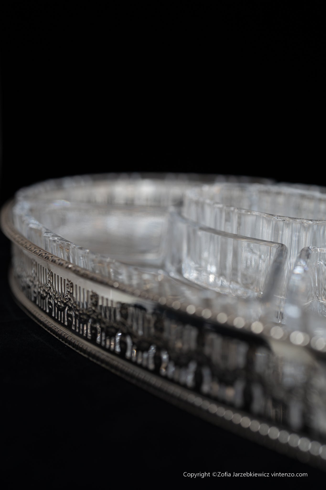 Viners of Sheffield Silver Plated Oval Tray with Crystal Glass Serving Dishes