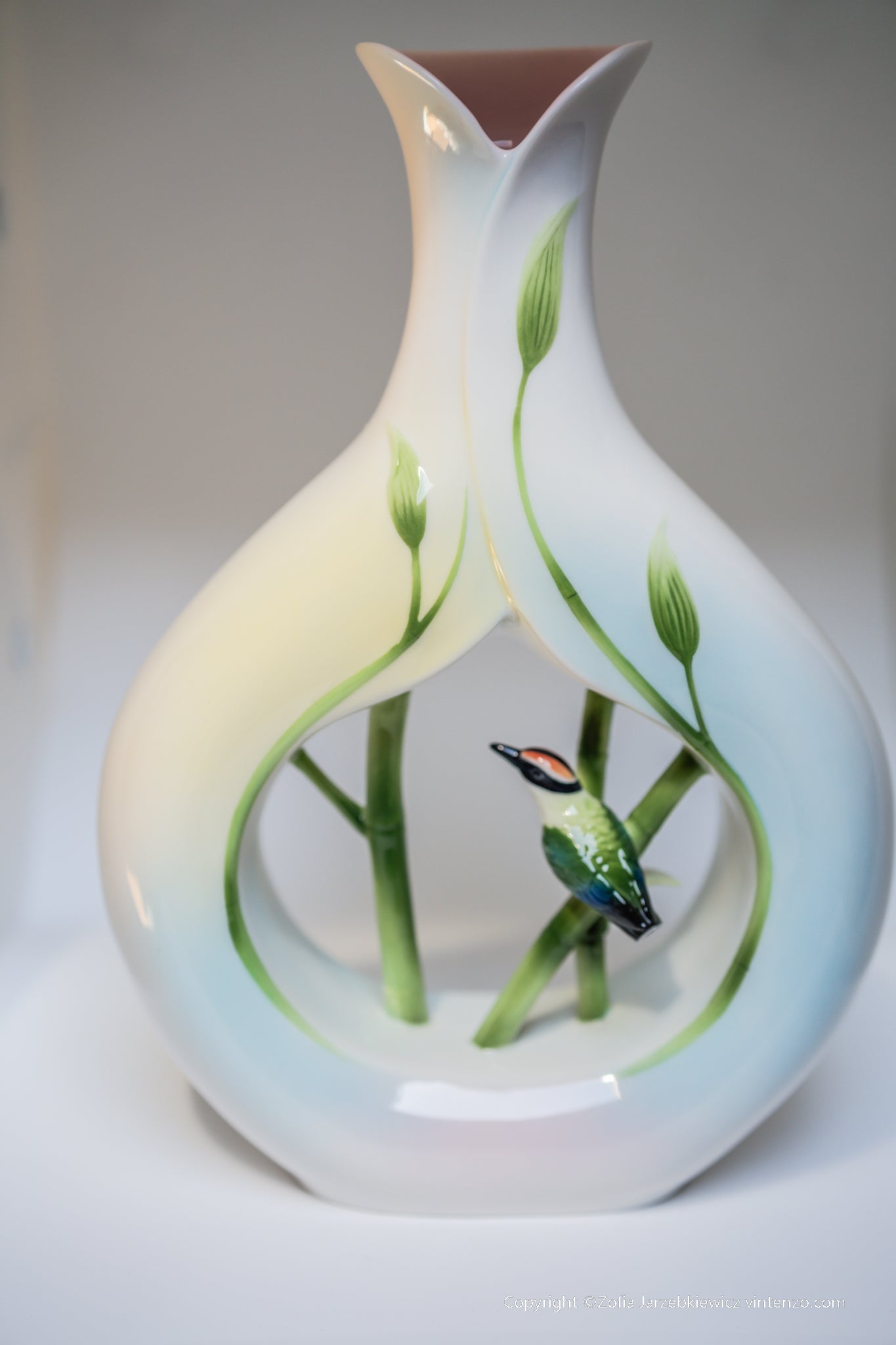 Franz Porcelain Bamboo Songbird Vase