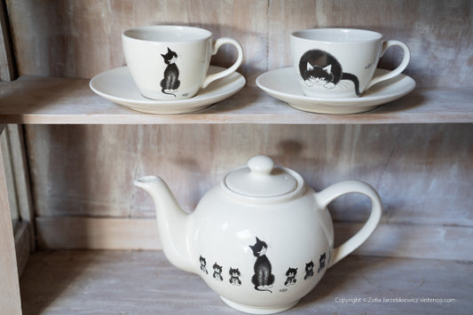 Dubout Cat Teapot and Two Teacups Set, Cat Lovers