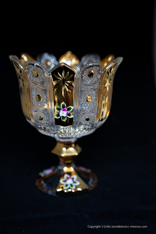 Bohemian decorative centerpiece bowl with gold accents, candleholder