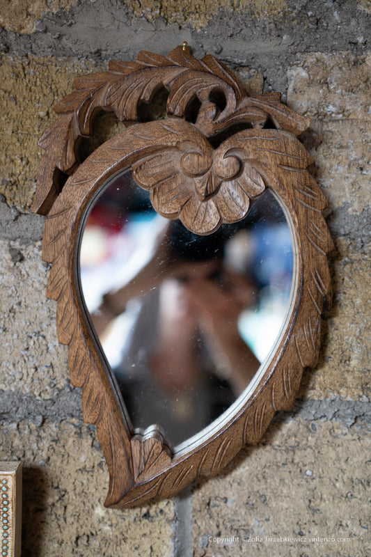 Wooden Leaf Shaped Mirror