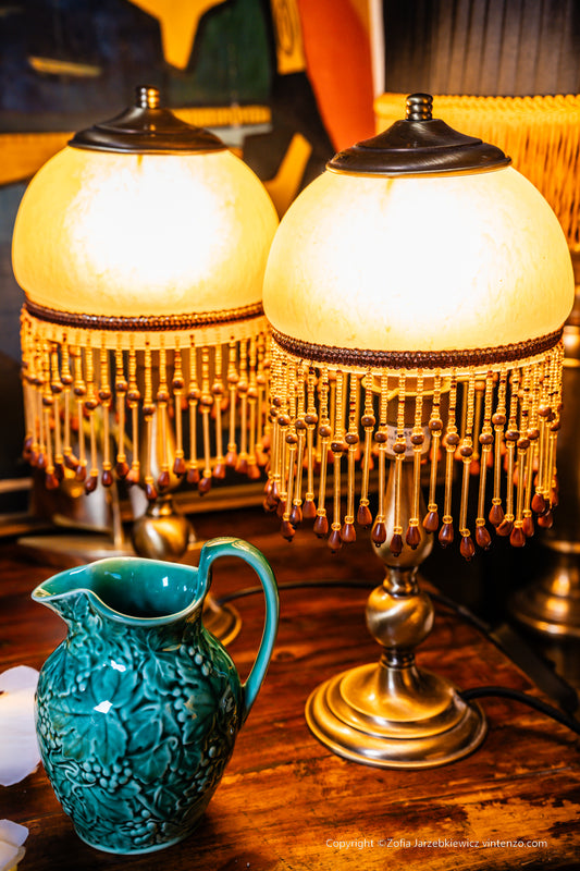 Set of 2 Small Vintage Lamps with Tassels