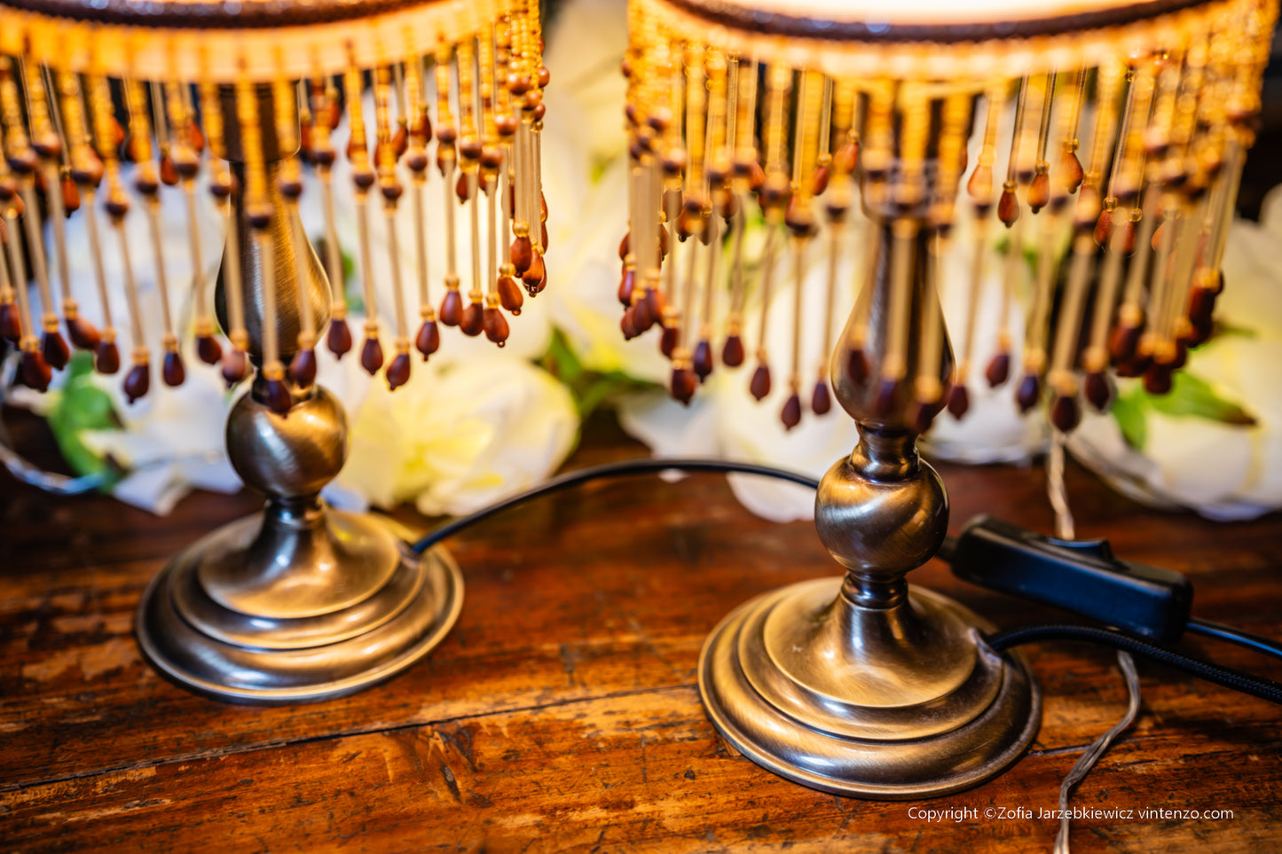Set of 2 Small Vintage Lamps with Tassels