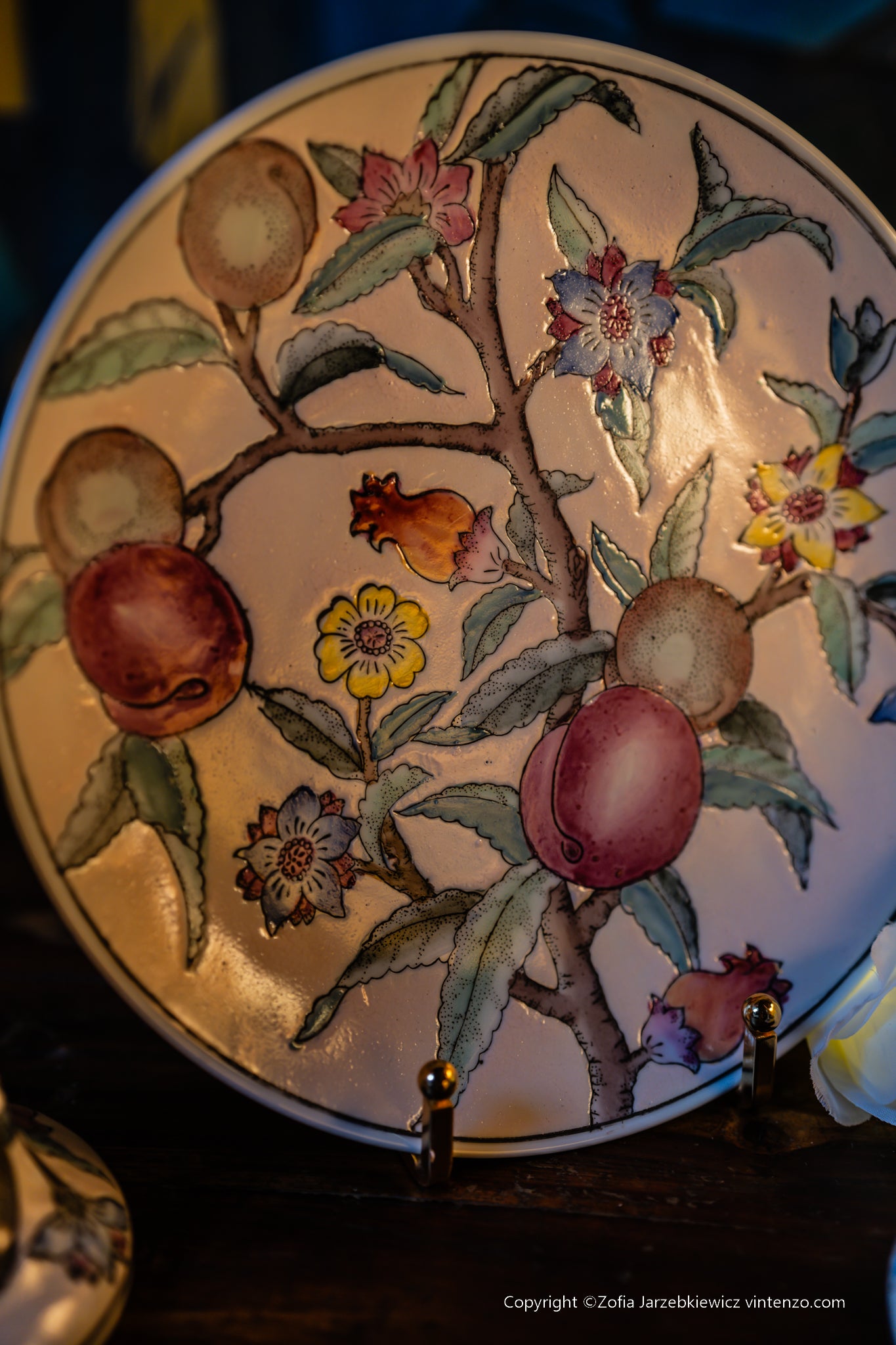 Handmade Chinese Pottery 2 Candleholders and a Plate