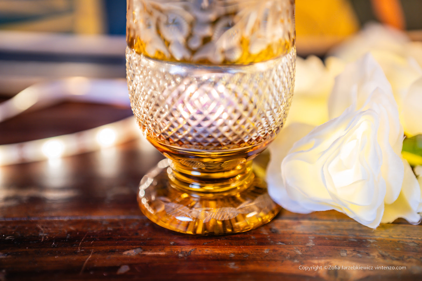 Bohemian Amber Stained Glass Deep Cut Tealight Vase