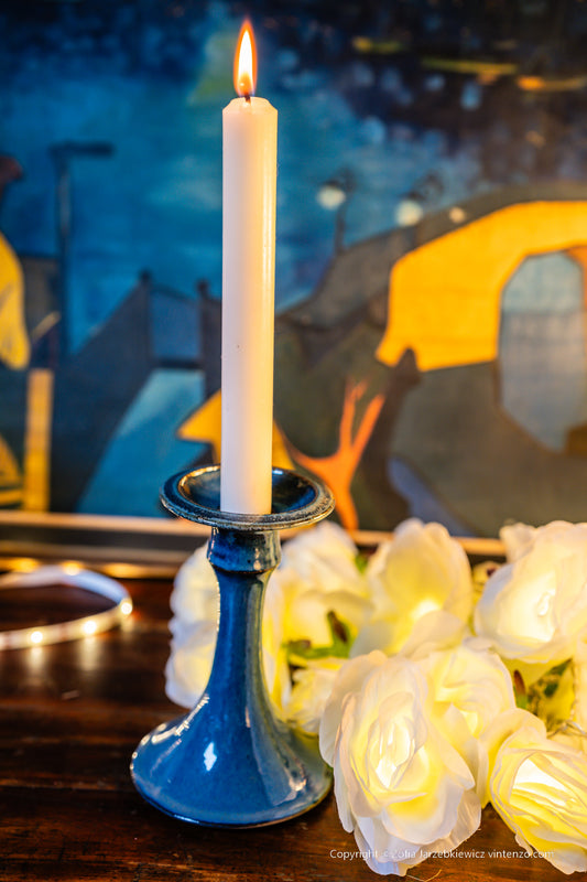 Blue Pottery Candleholder