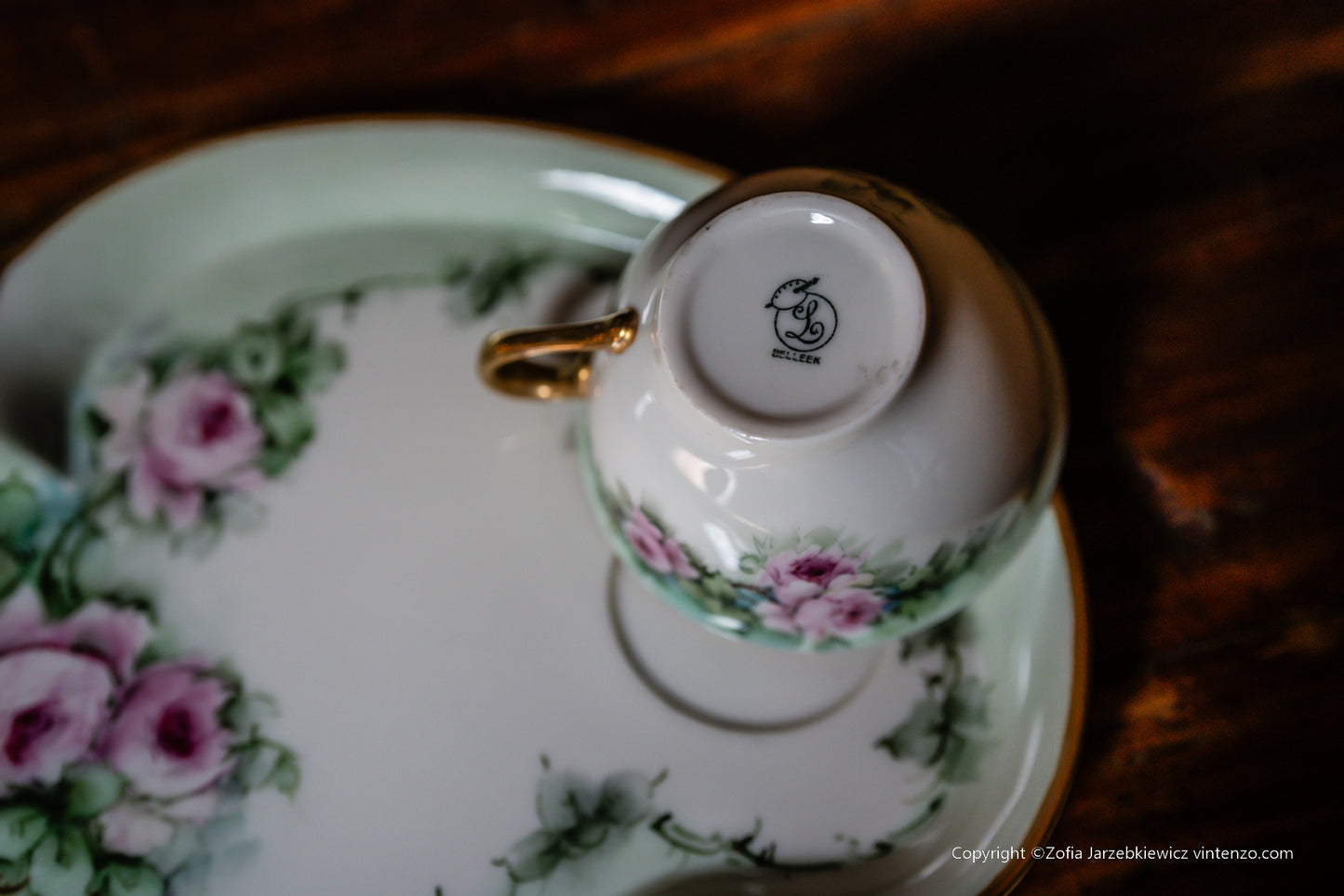 Belleek Snack Set: Sandwich Plate and a Cup