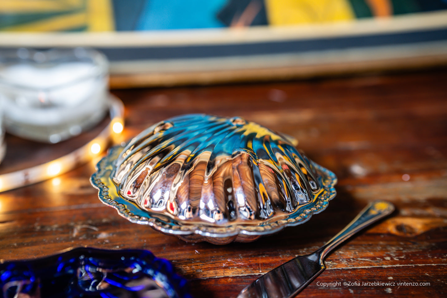 Vintage Chrome Shell Shaped Butter Dish