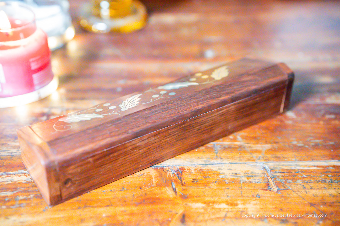 Wooden Box with Brass Leaves