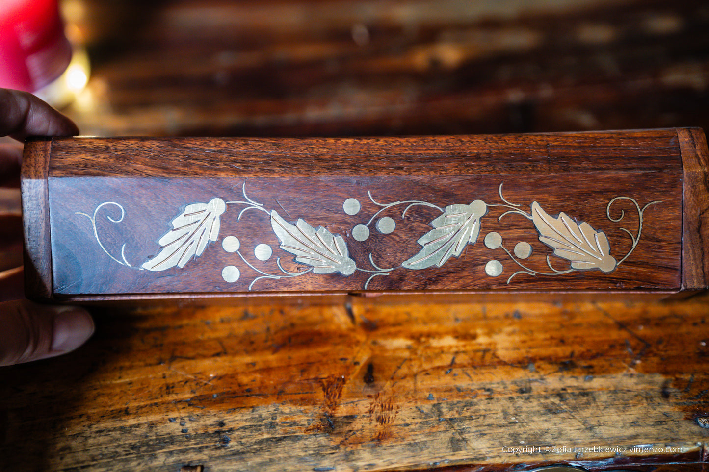 Wooden Box with Brass Leaves