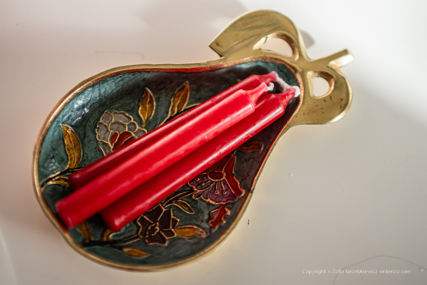 Small Enamel Pear Shaped Brass Trinket Plate