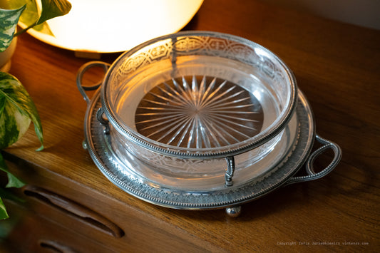 Art Nouveau Silver Plated Serving Dish with Oval Glass Insert