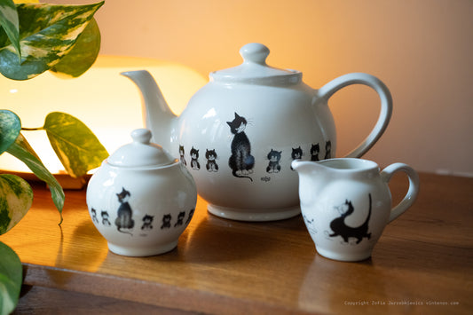 Dubout Cats Teapot, Creamer and Sugar bowl