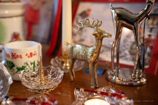 Vintage Solid Brass Reindeer Statue Christmas