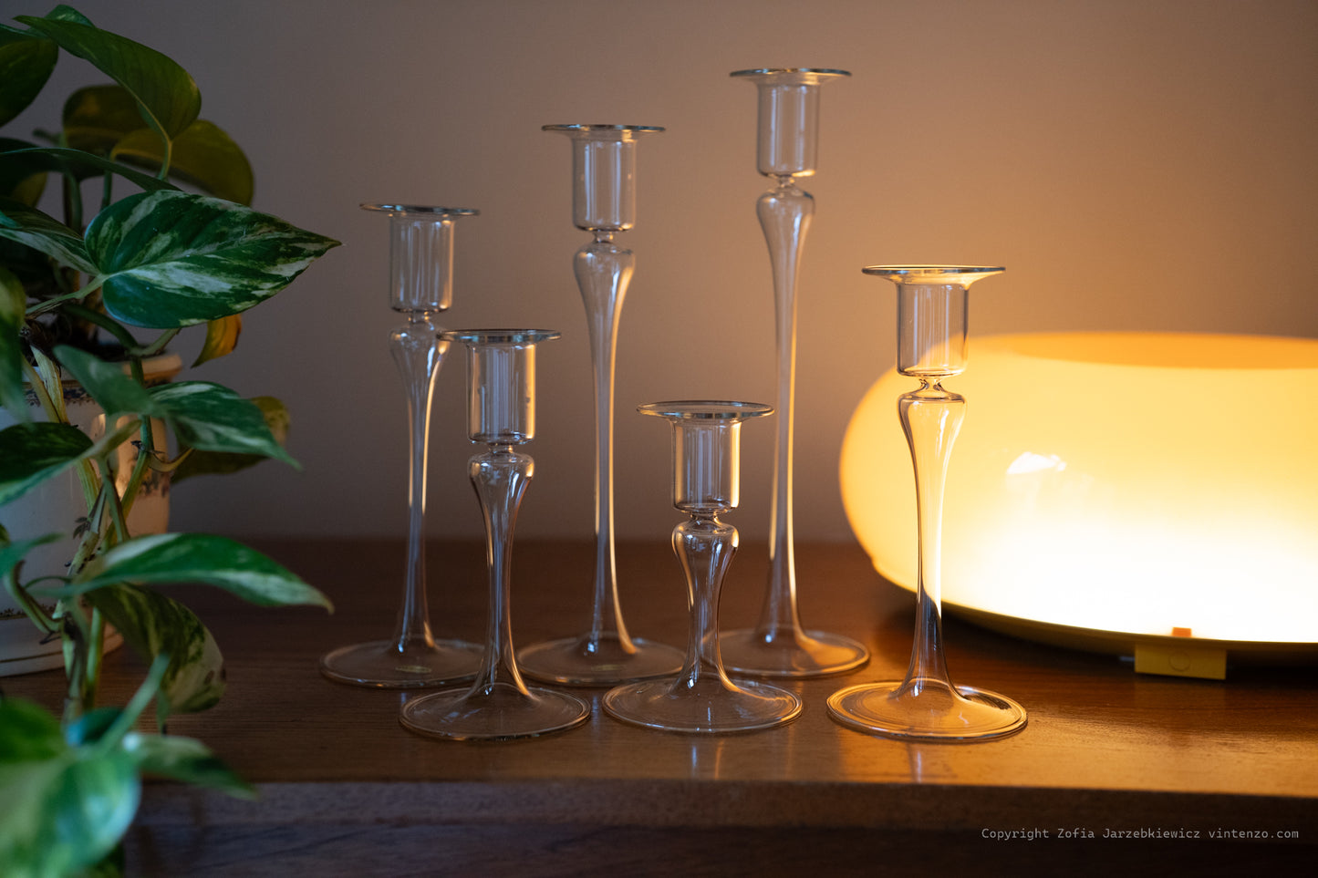 The Connoisseur Collection 6 Blown Clear Glass Candle Holders