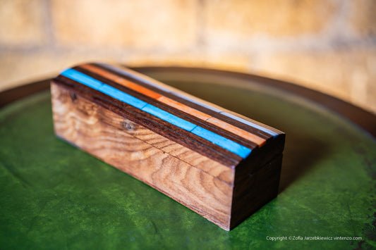 Vintage Wooden Box with Colourful Stripes on Top